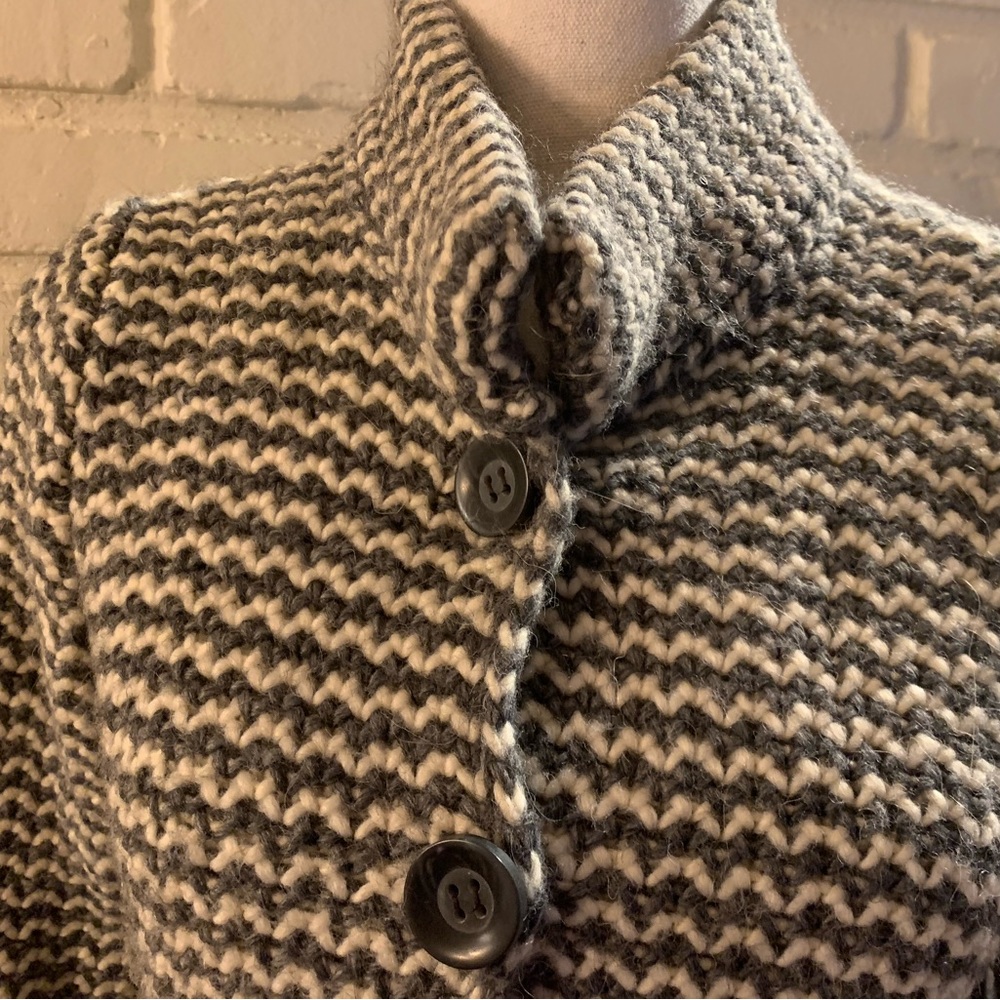 Lovely luxe  gray and white Italian wool long cardigan sweater.